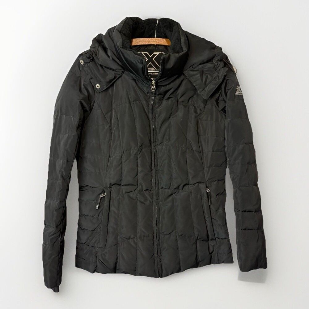 Zero Xposur Down Puffer Jacket Black Hood Zipper Women’s Size S
